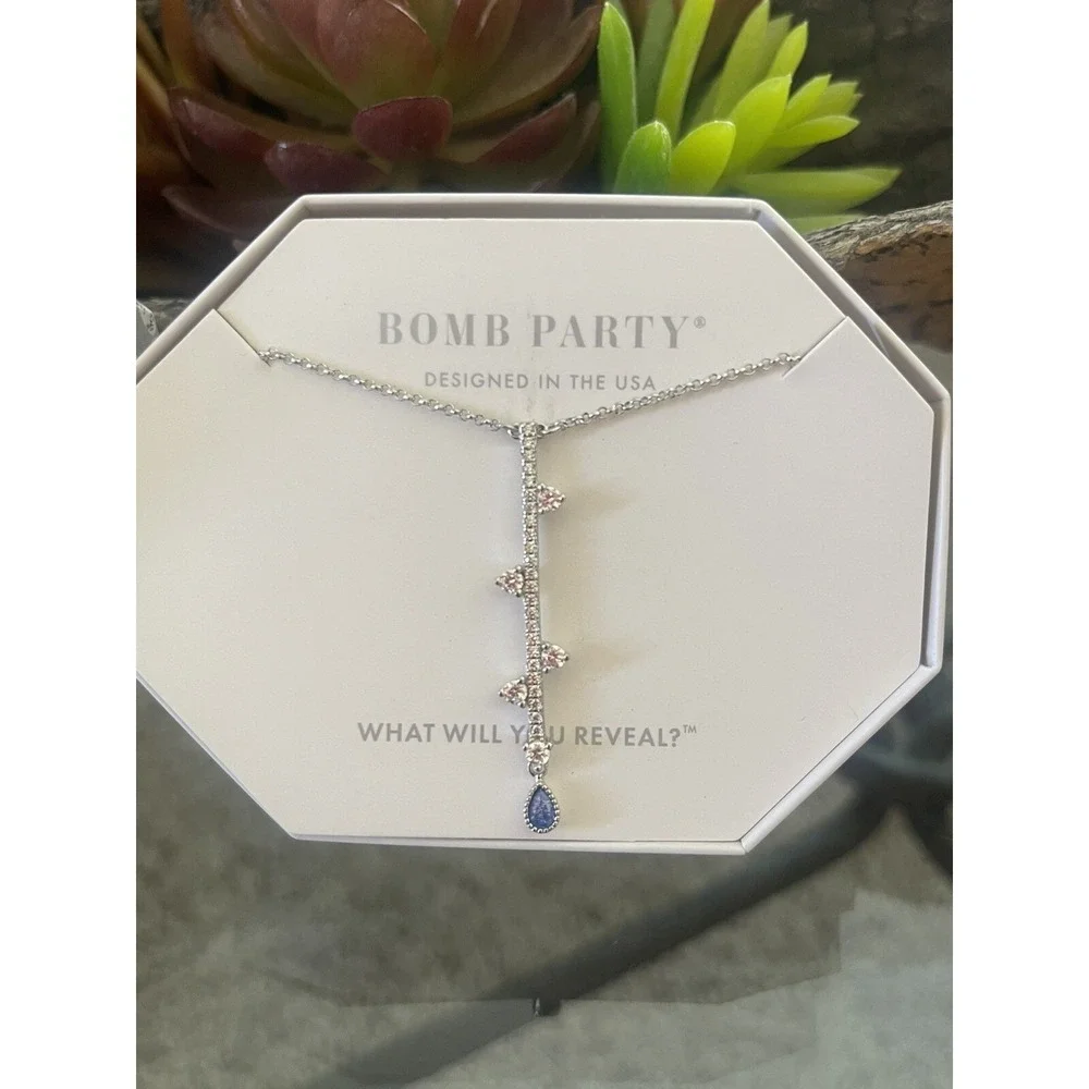Bomb Party RBP5150 The Sterling Club LC Aqua Blue Ice Crystal Necklace .925 SS💙 - Picture 4 of 4
